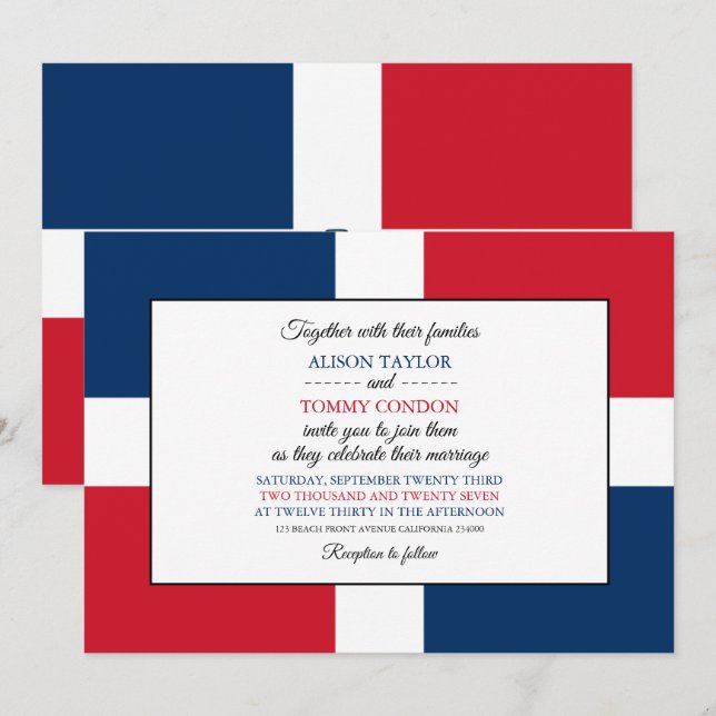 Dominican Flag, Flag of Dominican Republic Wedding Invitation (Front/Back)