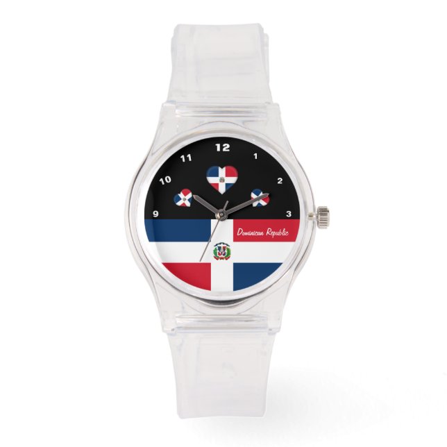 Dominican Flag watch, Hearts, Dominican Republic Watch (Front)