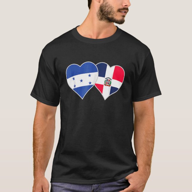 Dominican Honduran Flag Heart Honduras Dominican R T-Shirt (Front)