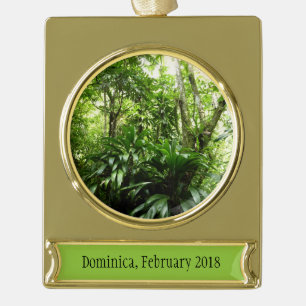 Dominican Rain Forest I Tropical Green Nature Gold Plated Banner Ornament