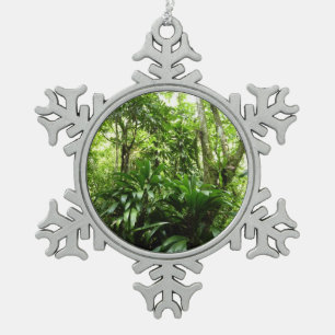 Dominican Rain Forest I Tropical Green Nature Snowflake Pewter Christmas Ornament