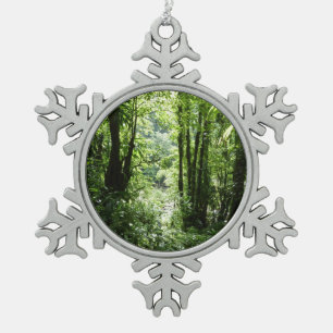 Dominican Rain Forest II Tropical Green Snowflake Pewter Christmas Ornament