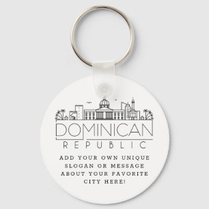 Dominican Rep Stylised Skyline   Custom Slogan Key Ring