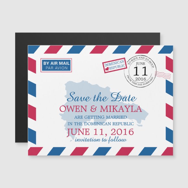 Dominican Republic Airmail | Save the Date Magnetic Invitation (Front/Back)