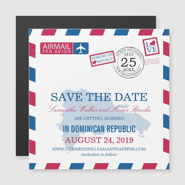 Dominican Republic Airmail | Save the Date Magnetic Invitation (Front/Back)