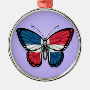 Dominican Republic Butterfly Flag on Purple Metal Ornament