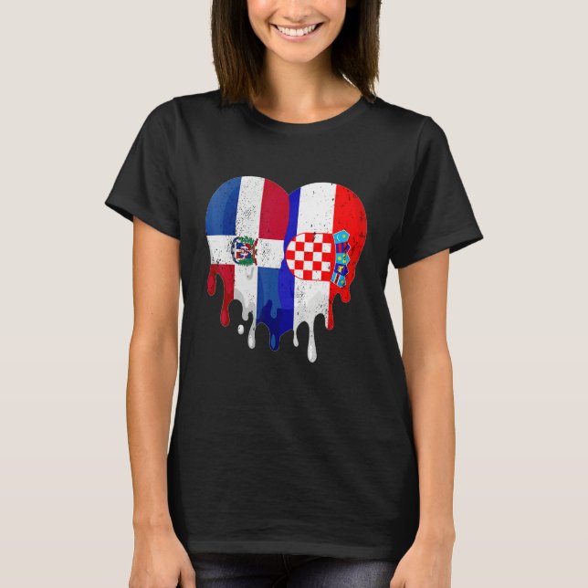 Dominican Republic Croatia Flag Heart Citizen Patr T-Shirt (Front)