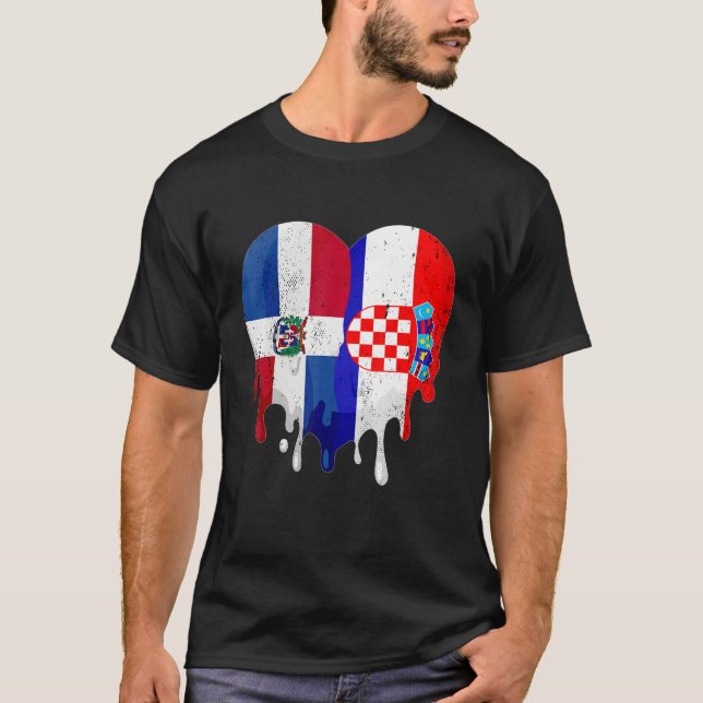 Dominican Republic Croatia Flag Heart Citizen Patr T-Shirt (Front)