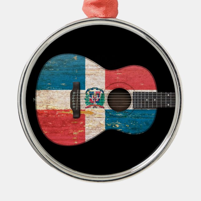 Dominican Republic Flag Acoustic Guitar, black Metal Ornament (Front)