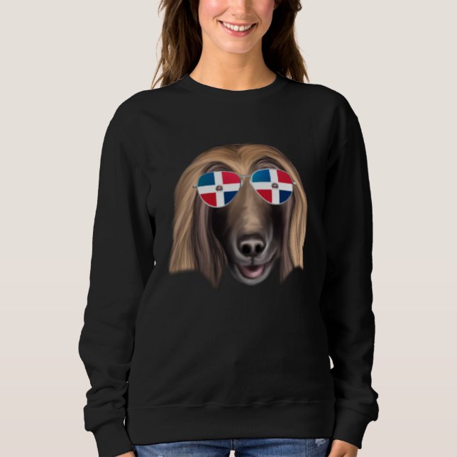 Dominican Republic Flag Afghan Hound Dog Pocket Sweatshirt (Front)