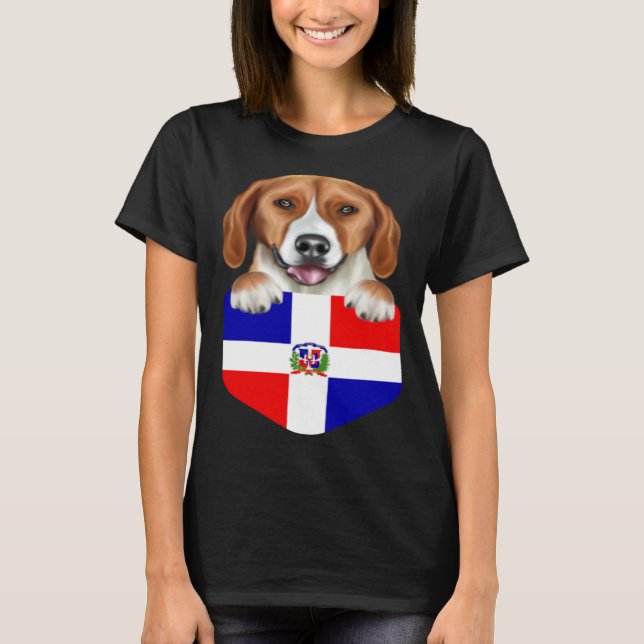 Dominican Republic Flag American Foxhound Dog In P T-Shirt (Front)