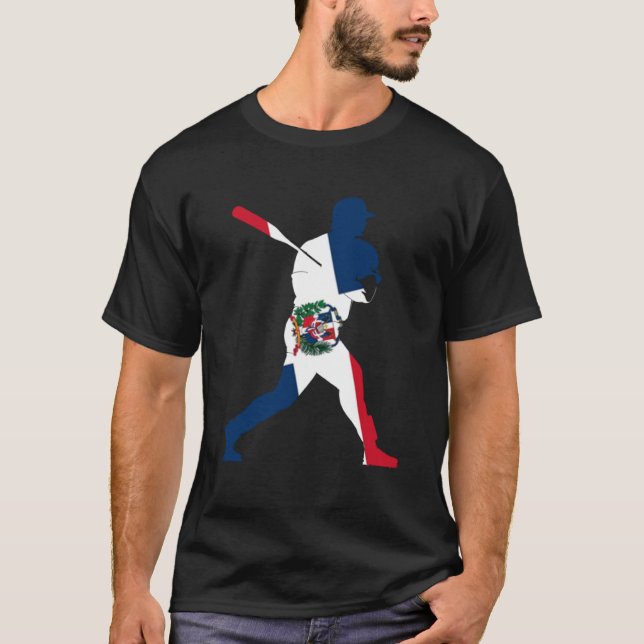 Dominican Republic Flag Baseball Player Sports T-Shirt (Front)