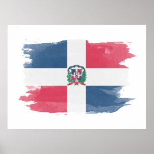 Dominican Republic flag brush stroke, national fla Poster