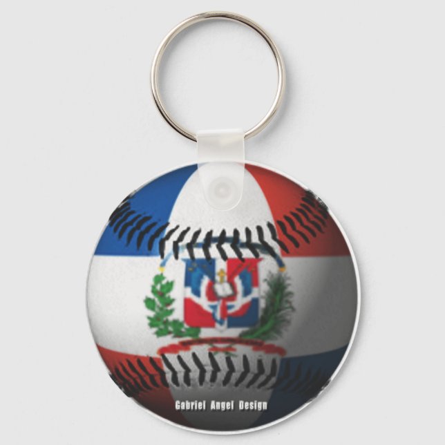 Dominican Republic Flag Covered Baseball Key Ring (Front)