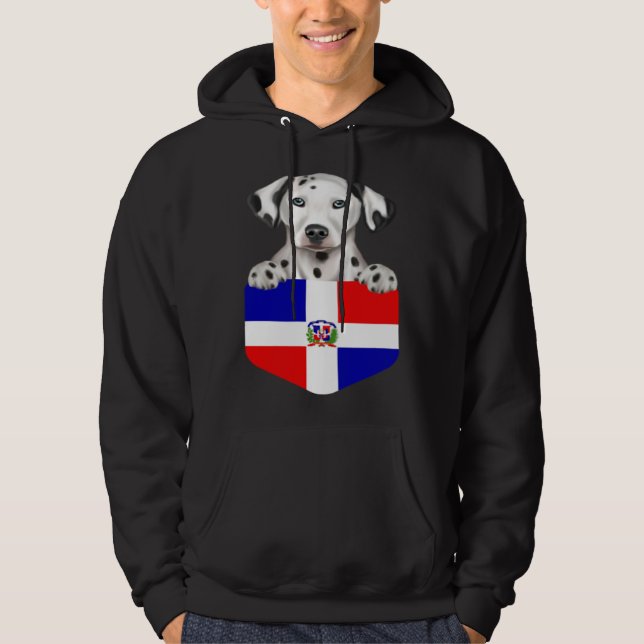 Dominican Republic Flag Dalmatian Dog In Pocket Hoodie (Front)