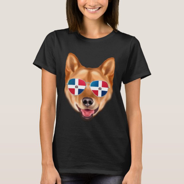 Dominican Republic Flag Finnish Spitz Dog Pocket T-Shirt (Front)