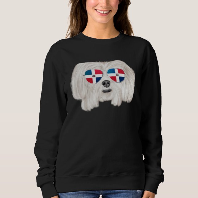 Dominican Republic Flag Maltese Dog Pocket Sweatshirt (Front)