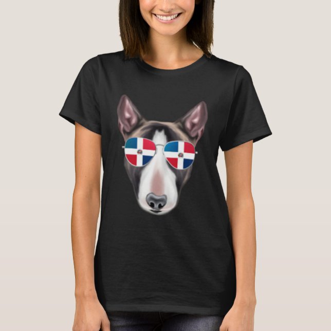 Dominican Republic Flag Miniature Bull Terrier Dog T-Shirt (Front)