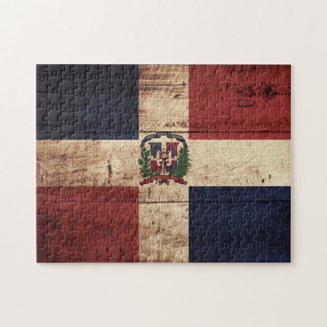 Dominican Republic Flag on Old Wood Grain Jigsaw Puzzle (Horizontal)