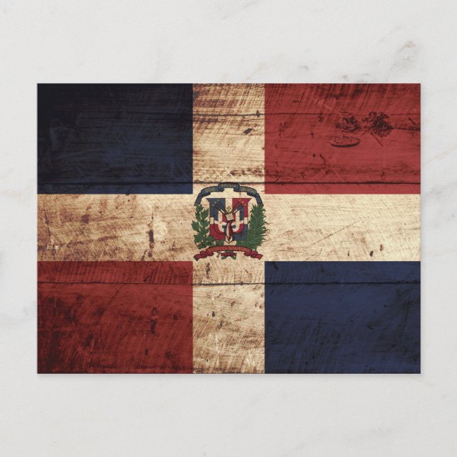 Dominican Republic Flag on Old Wood Grain Postcard (Front)