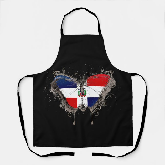 Dominican Republic Flag Shirt Butterfly Graphic Apron (Front)