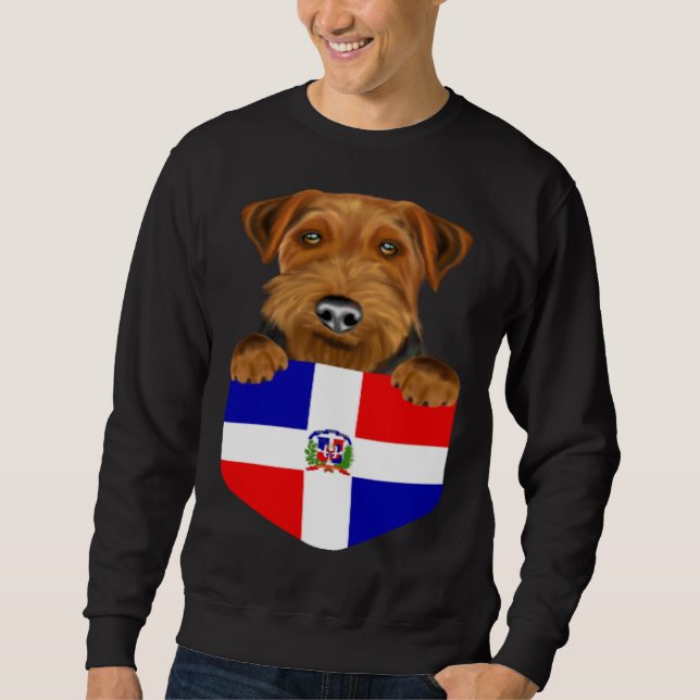 Dominican Republic Flag Welsh Terrier Dog In Pocke Sweatshirt (Front)