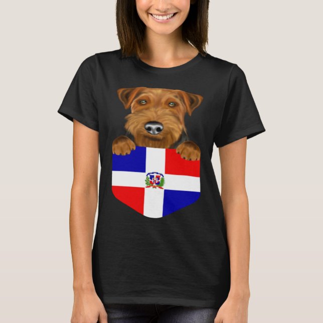 Dominican Republic Flag Welsh Terrier Dog In Pocke T-Shirt (Front)