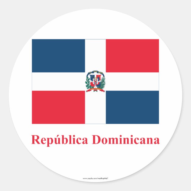 Dominican Republic Flag with Name in Spanish Classic Round Sticker (Front)
