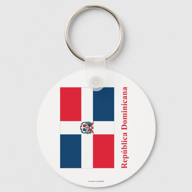 Dominican Republic Flag with Name in Spanish Key Ring (Front)