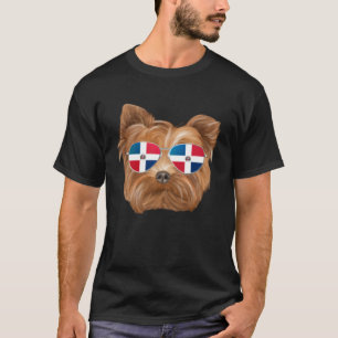 Dominican Republic Flag Yorkshire Terrier Dog Pock T-Shirt