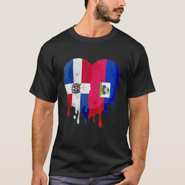 Dominican Republic Haiti Flag Heart Citizen Patrio T-Shirt (Front)
