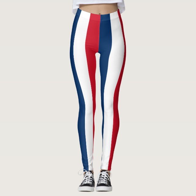 Dominican Republic National Flag Colours Striped Leggings (Front)