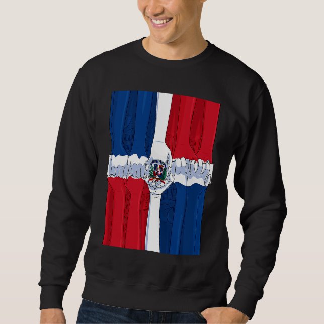 Dominican Republic National Pride DR Flag Raised H Sweatshirt (Front)