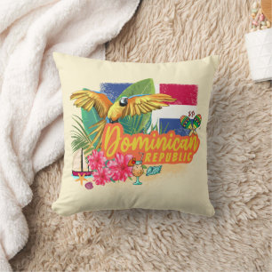 Dominican Republic Retro Caribbean Island Parrot Cushion