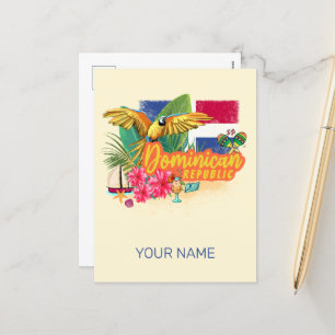 Dominican Republic Retro Caribbean Island Parrot Holiday Postcard