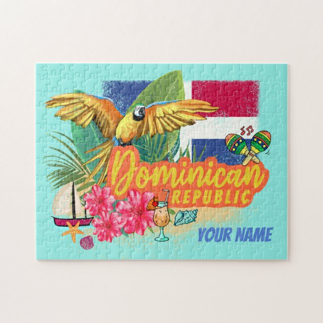 Dominican Republic Retro Caribbean Island Parrot Jigsaw Puzzle (Horizontal)