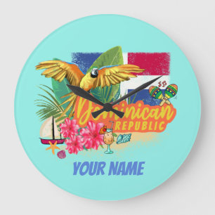 Dominican Republic Retro Caribbean Island Parrot Large Clock
