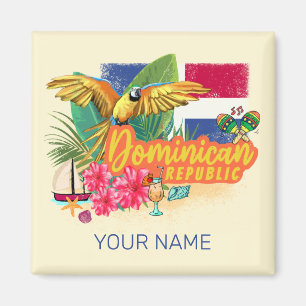 Dominican Republic Retro Caribbean Island Parrot Magnet
