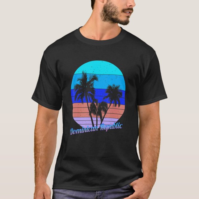 Dominican Republic Retro Tropical Palm Trees Vacat T-Shirt (Front)
