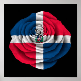 Dominican Republic Rose Flag on Black Poster