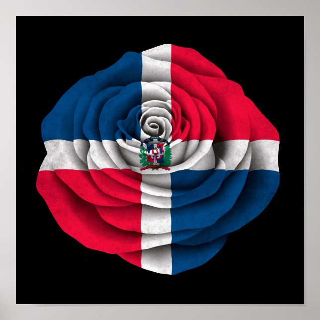 Dominican Republic Rose Flag on Black Poster (Front)