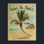 Dominican Republic Save The Date Beach Palm Tree Announcement Postcard<br><div class="desc">This neo vintage Dominican Republic Save The Date postcard boasts tons of charm with a cool retro mid-century style. Featuring a tropical palm tree on white sandy beach with a blue ocean and puffy clouds in a blue sky, your destination wedding will make everyone excited when they receive this vintage...</div>