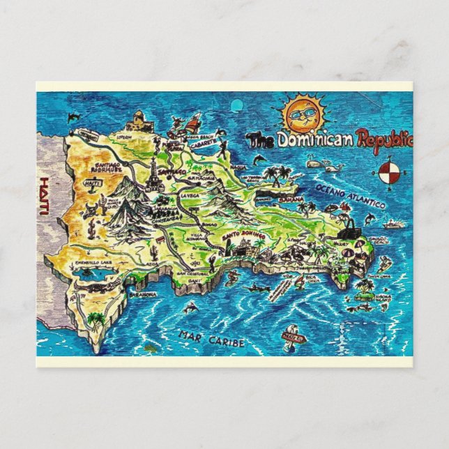 Dominican Republic Vintage Map Postcard (Front)
