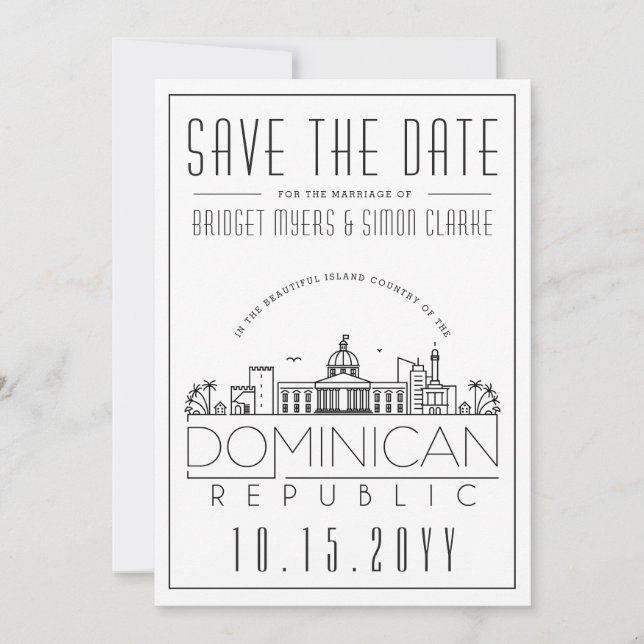 Dominican Republic Wedding Skyline Save the Date Invitation (Front)
