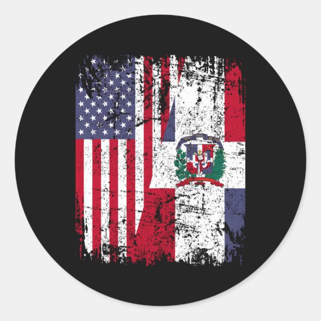 Dominican Roots Half American Flag Dominican Flag Classic Round Sticker (Front)