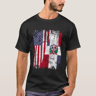 Dominican Roots Half American Flag Dominican Flag T-Shirt