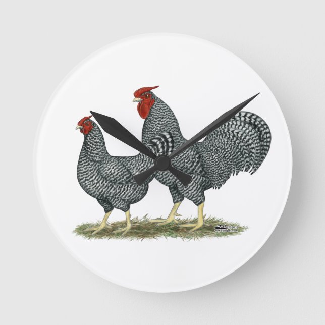Dominique Chickens Round Clock (Front)