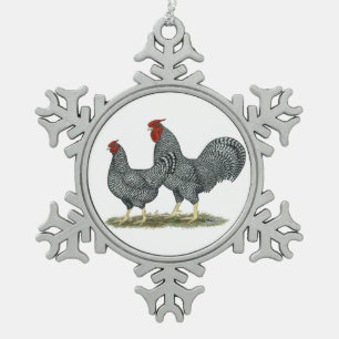 Dominique Chickens Snowflake Pewter Christmas Ornament