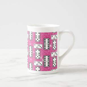 Domino Pieces Dominoes Board Game Pink Glitter Bone China Mug