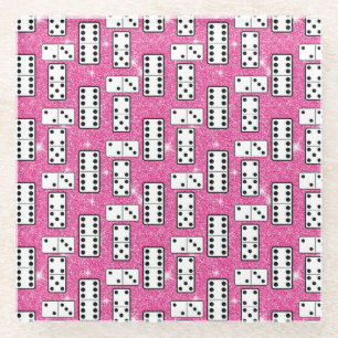 Domino Pieces Dominoes Board Game Pink Glitter Glass Coaster